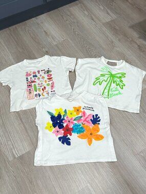 LOT - 3 Zara Kids Girl Cropped T-shirts - Size 7